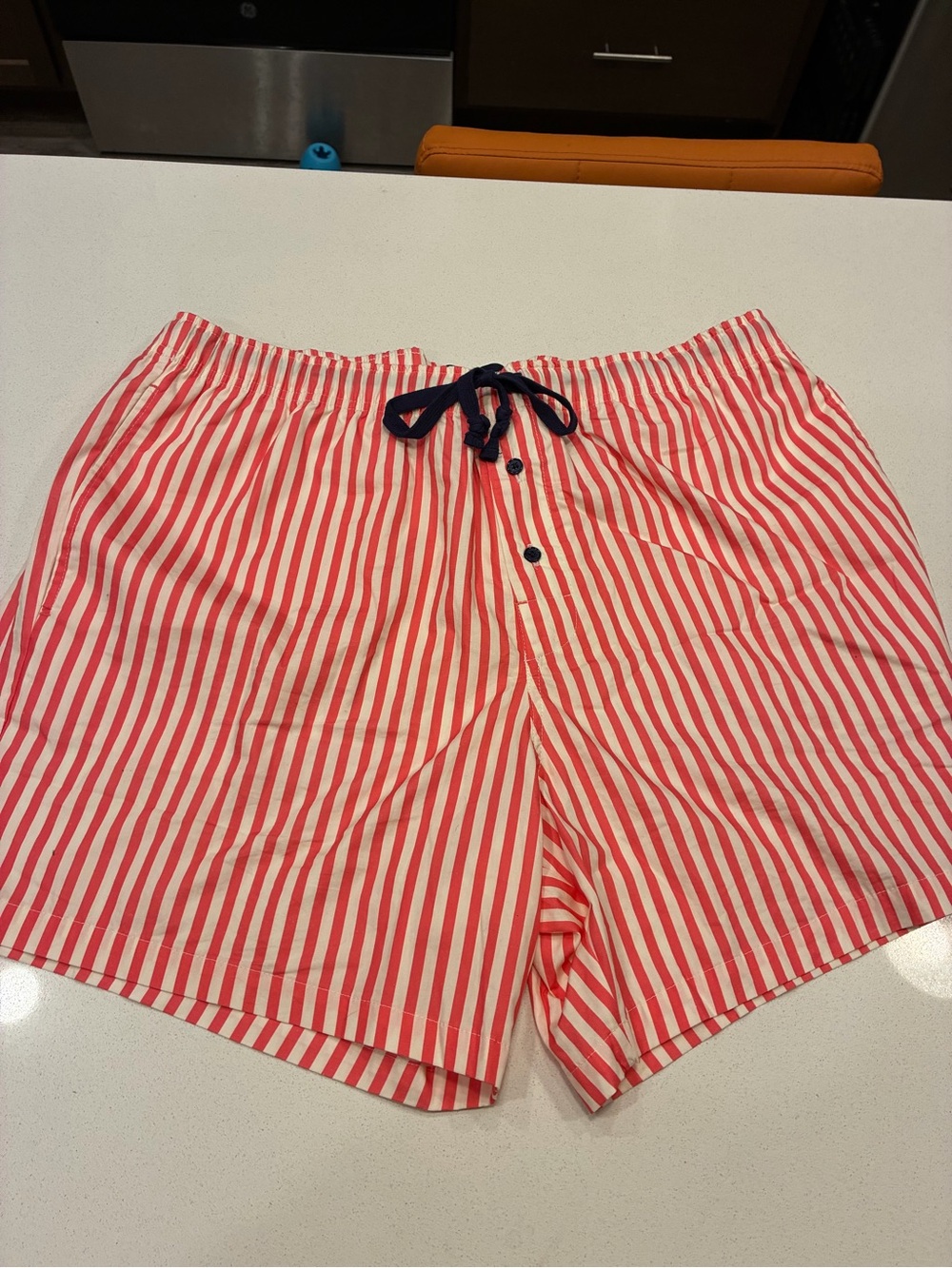 Psycho Bunny Red & White Striped Swim Trunks